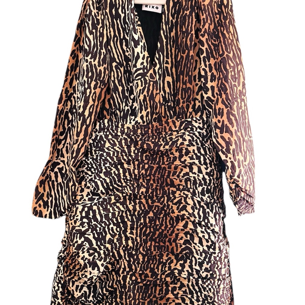 RIXO Leopard Print Dress in Brown and Black